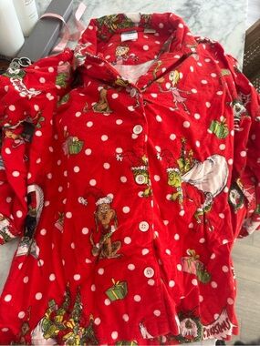 Pottery Barn Kids Red Grinch Polka Dot Pajama Top